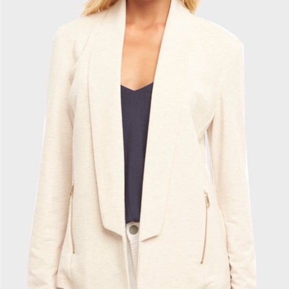 Lemon Tart Darcie Open Knit Blazer Zipper Pockets, Grey, Size M - Picture 2 of 10